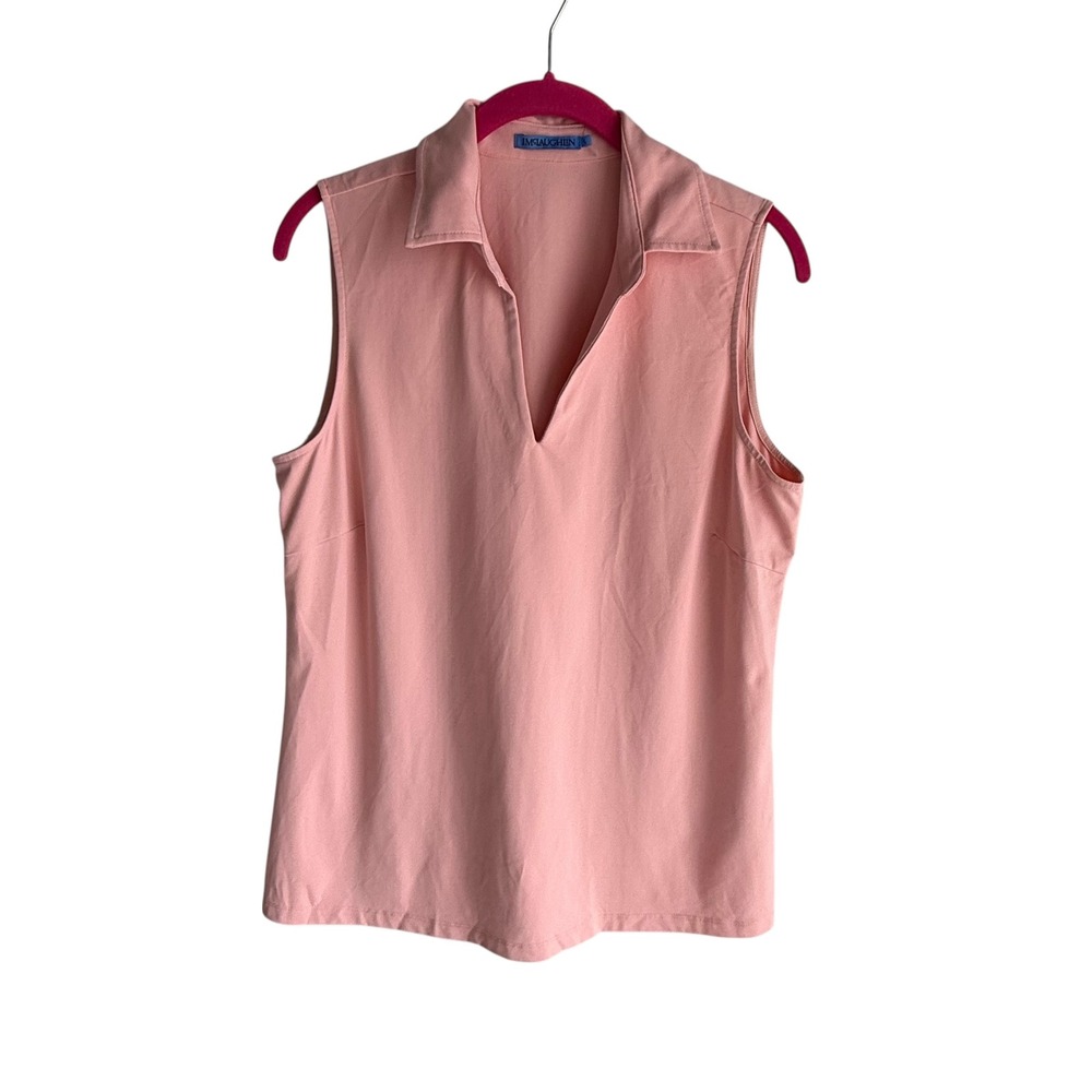J.MCLAUGHLIN Aida Sleeveless Pink V-Neck Collared Ladies Top, L